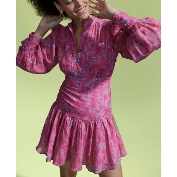 Bardot NWT Nessa Long Poet Sleeve Mini Dress in Pink Bloom size 12 - Picture 9 of 10